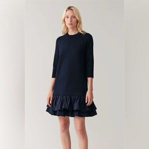 COS Cotton Knitted Dress With Woven Pleats In Blue size Small